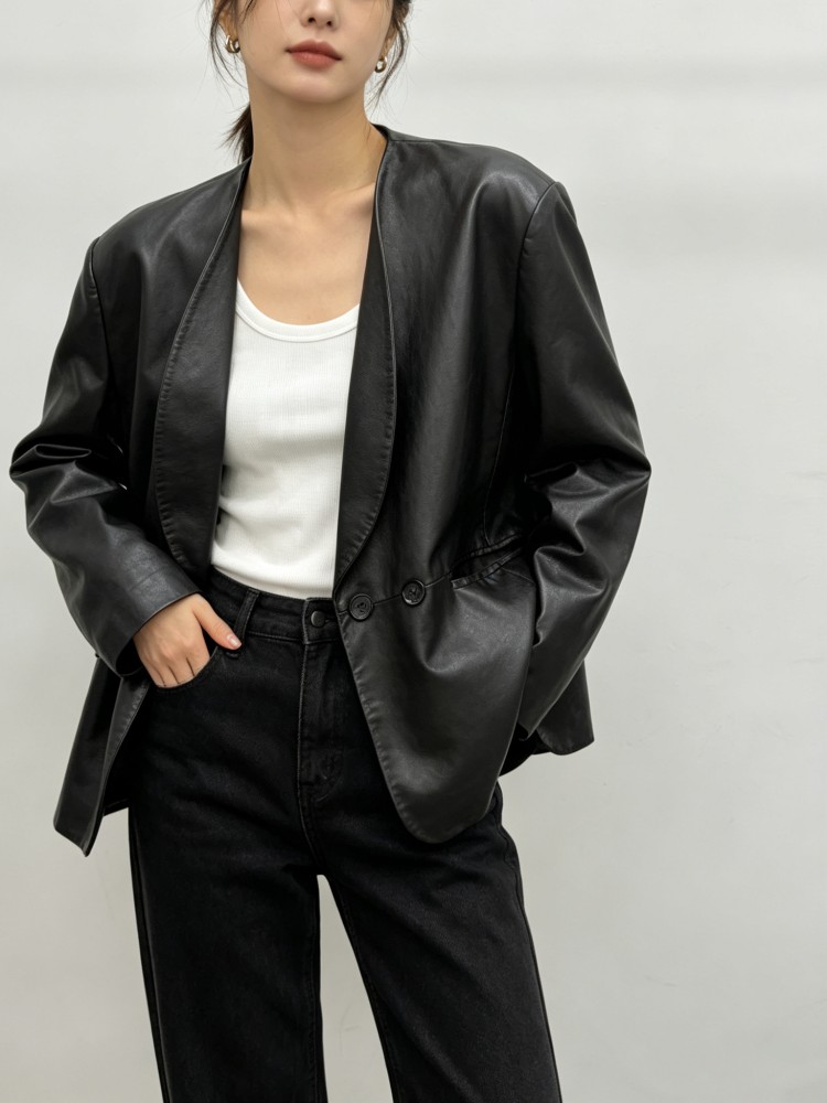 Fashion Women Loose Fit Soft R - Leather Work Jacket Women'S 评论和价格