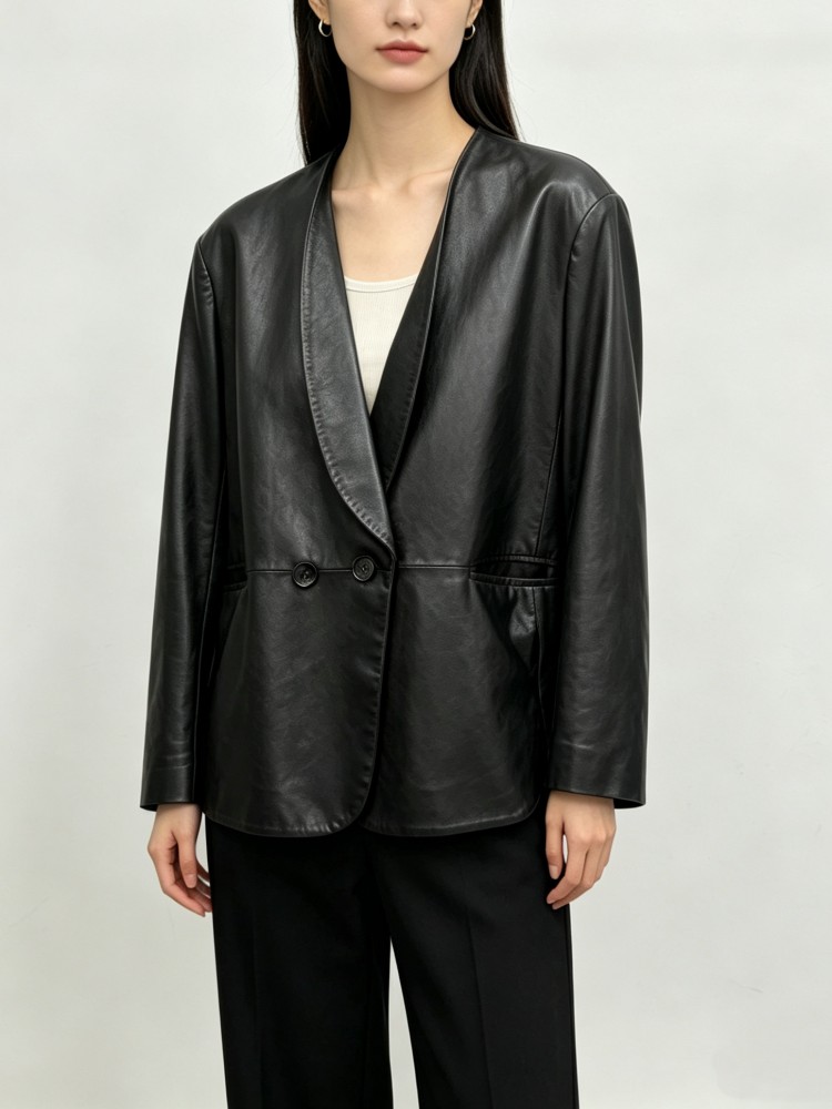 Fashion Women Loose Fit Soft R - Leather Work Jacket Women'S 评论和价格