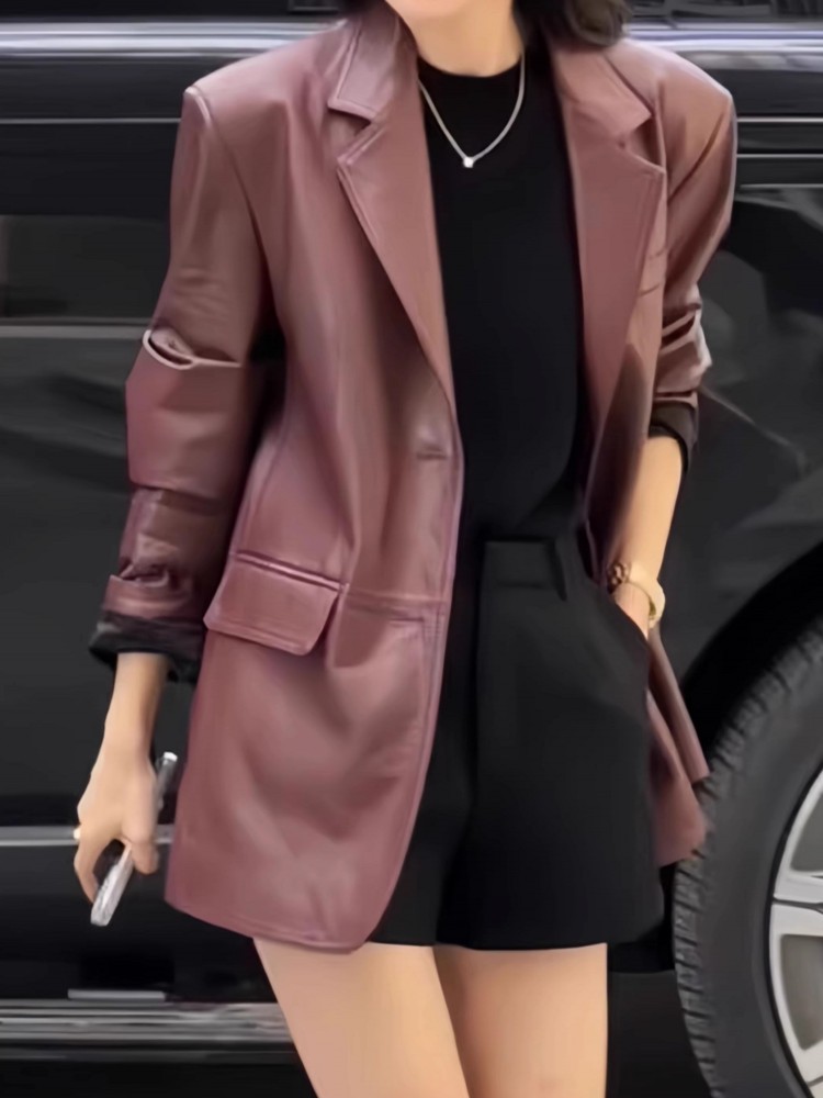 Autumn Office Ladies Work Mid  - Leather Work Jacket Women'S 评论和价格