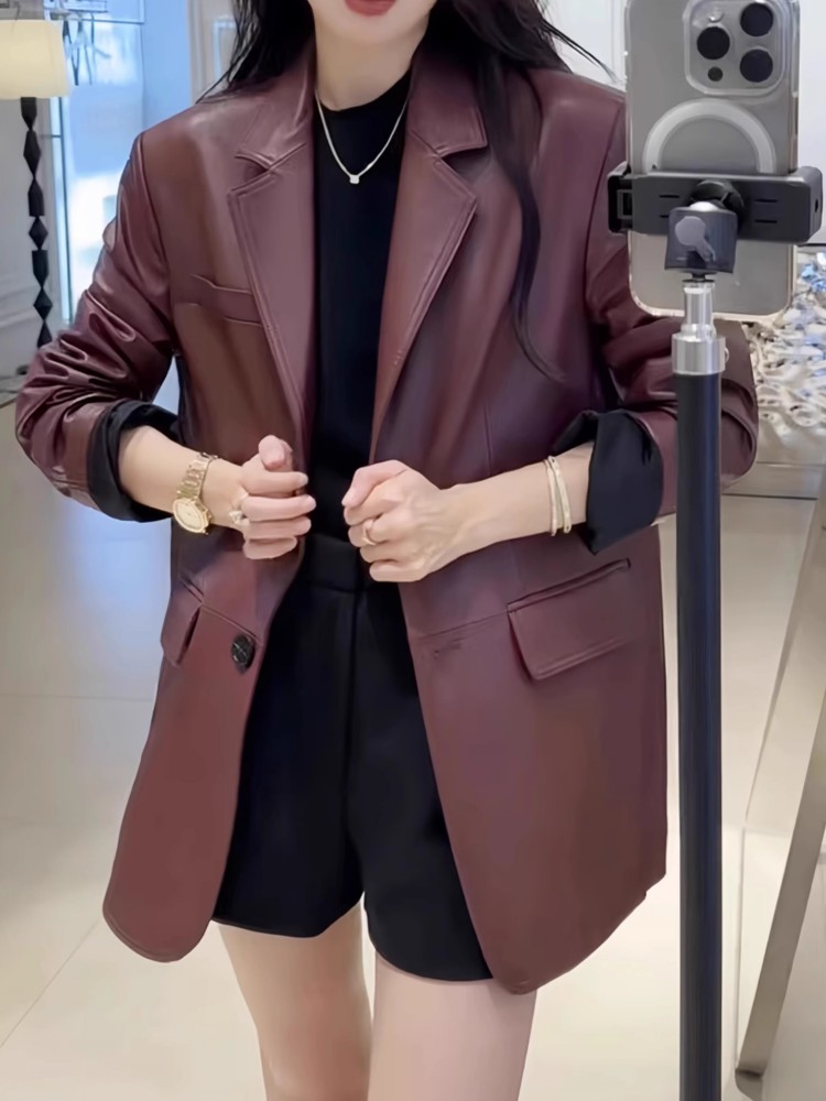 Autumn Office Ladies Work Mid  - Leather Work Jacket Women'S 评论和价格