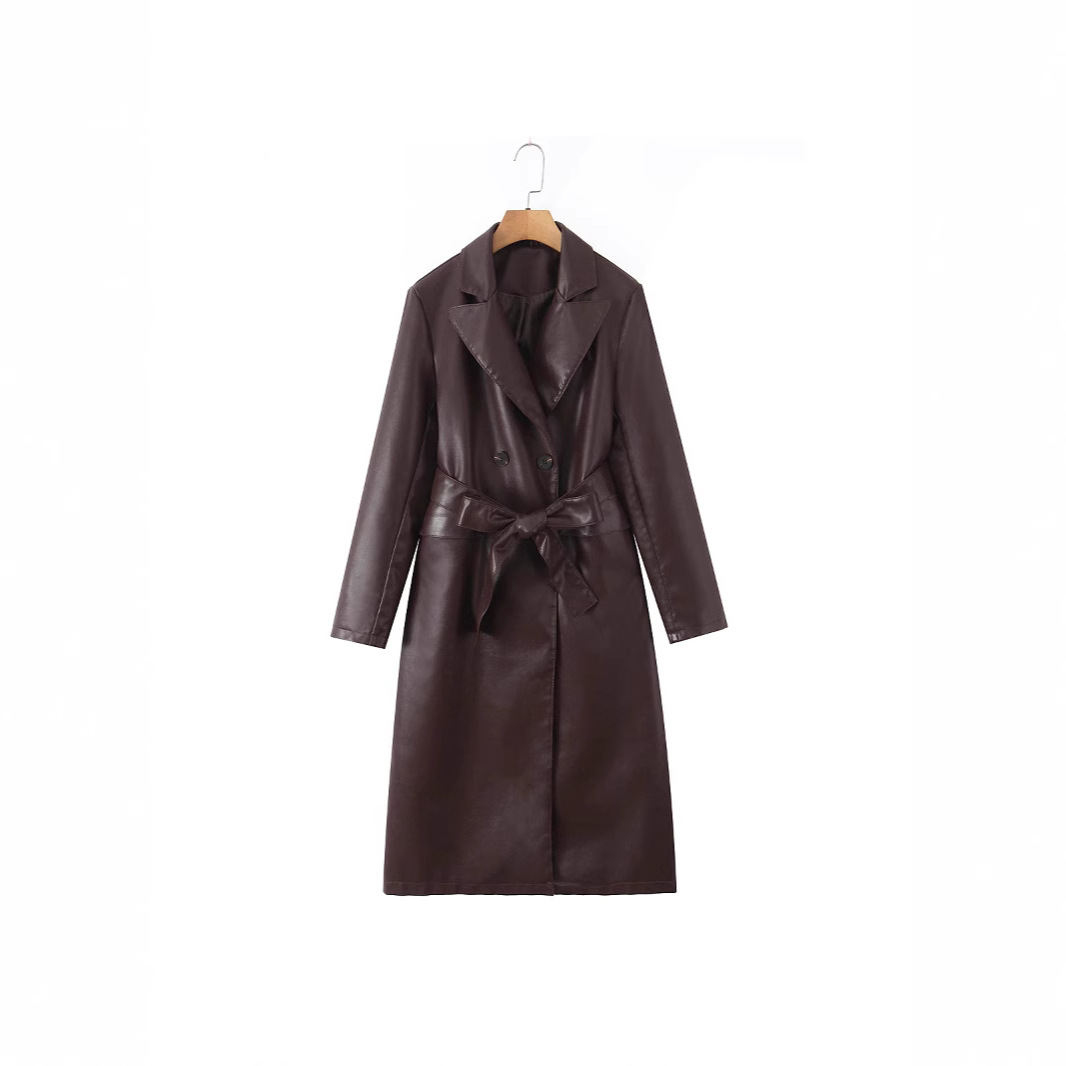Women Trench Coat Faux Leather - Leather Work Jacket Women'S 评论和价格