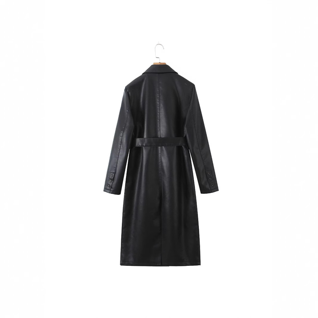 Women Trench Coat Faux Leather - Leather Work Jacket Women'S 评论和价格