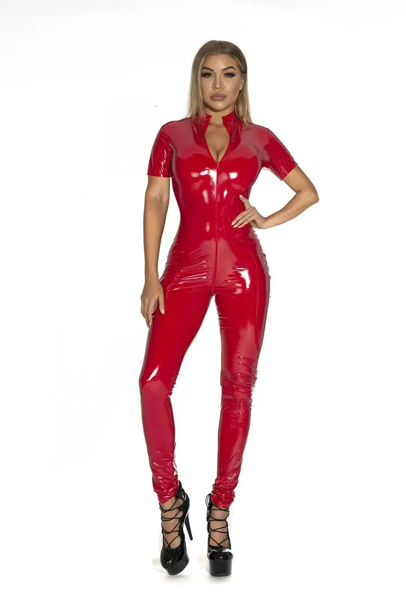 Women's Wet Look Shiny PU Faux - Leather Work Overalls 评论和价格