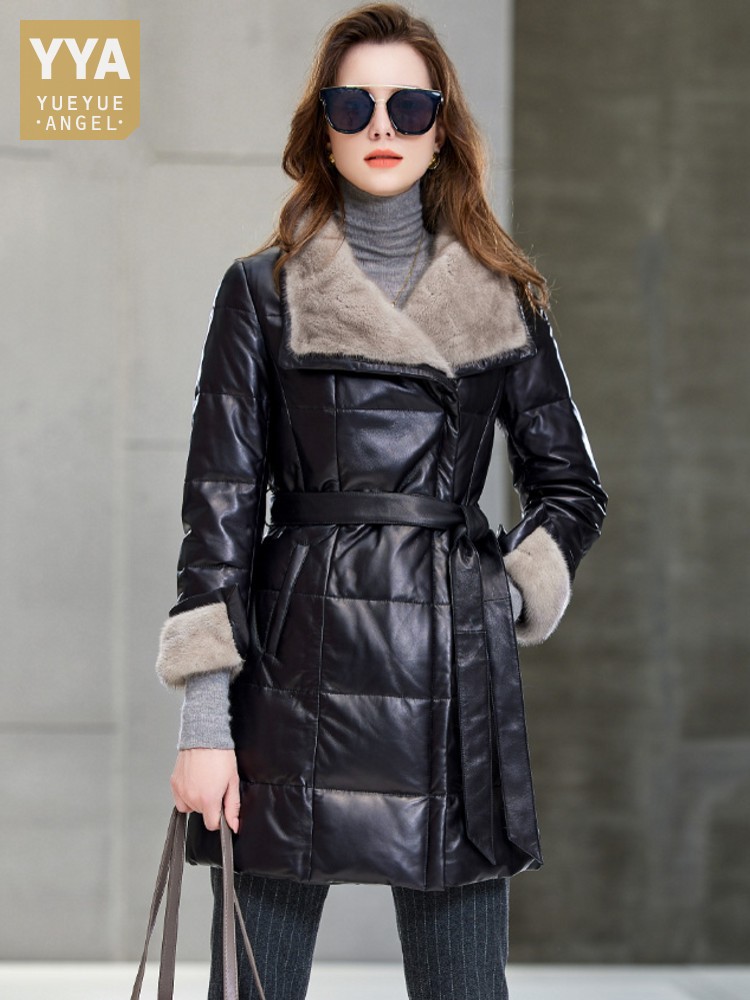 Elegant Ladies Mink Fur Collar - Leather Work Jacket Women'S 评论和价格