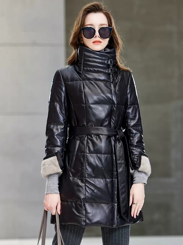 Elegant Ladies Mink Fur Collar - Leather Work Jacket Women'S 评论和价格