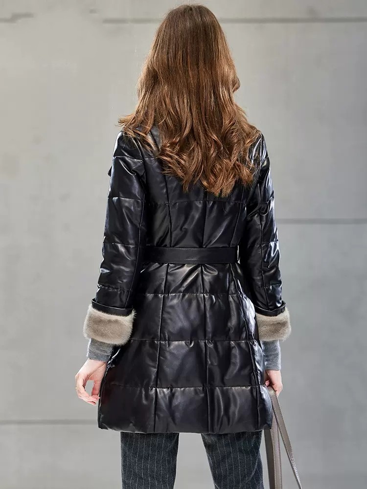 Elegant Ladies Mink Fur Collar - Leather Work Jacket Women'S 评论和价格