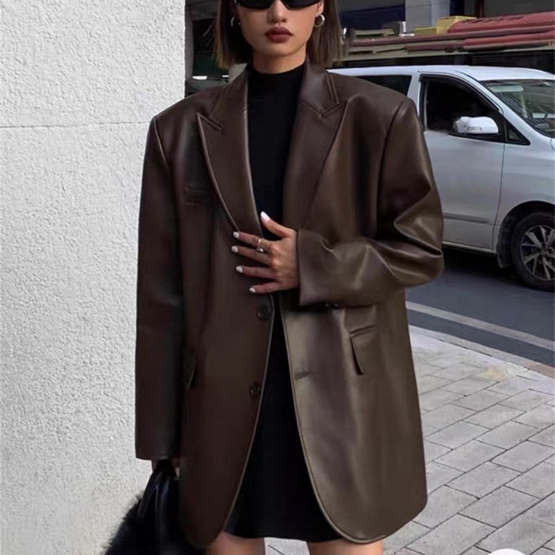 Autumn Winter PU Leather Busin - Leather Work Jacket Women'S 评论和价格