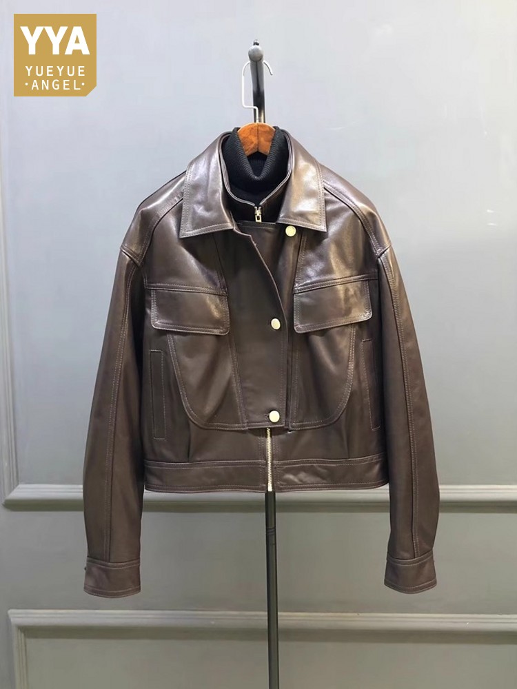 Designer Women Double Collar W - Leather Work Jacket Women'S 评论和价格
