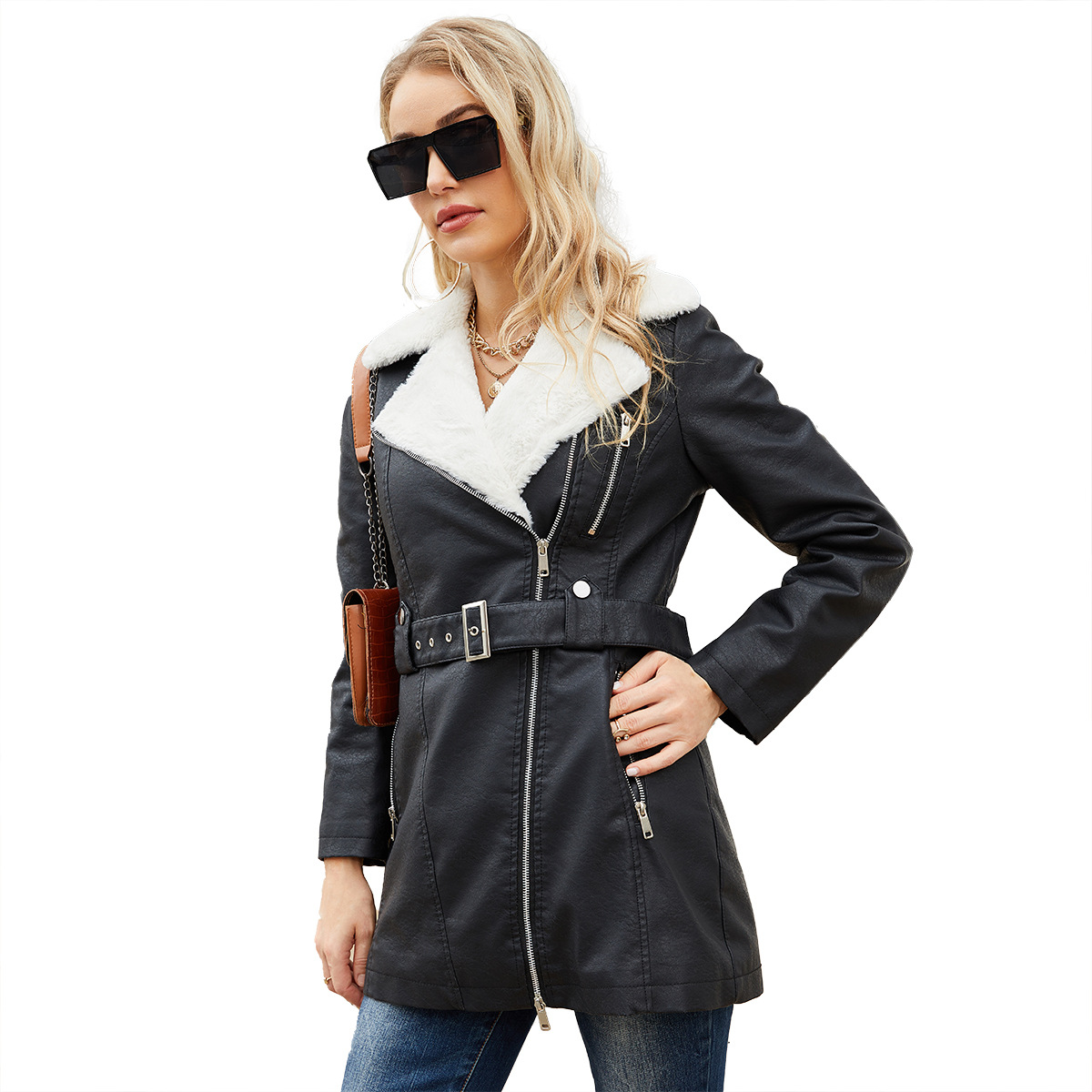 Faux PU Leather Coat Jacket 20 - Leather Work Jacket Women'S 评论和价格