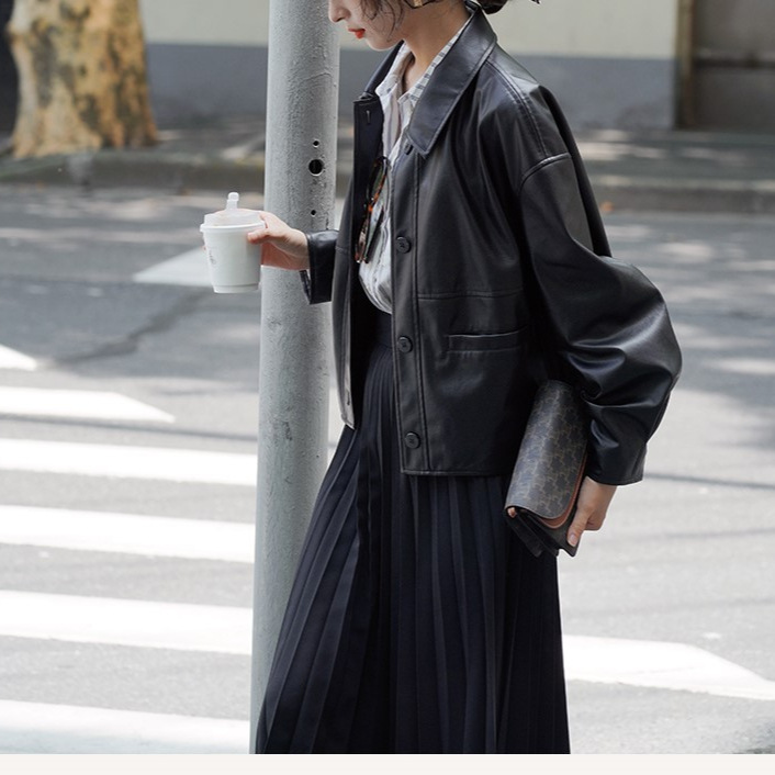 Women Short Coats Faux Leather - Leather Work Jacket Women'S 评论和价格